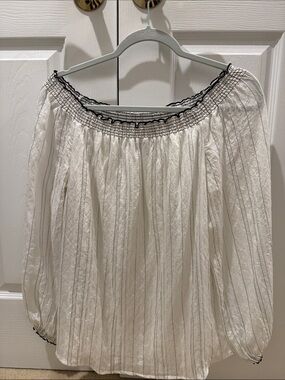 White House Black Market White Blouse with Black Stitching